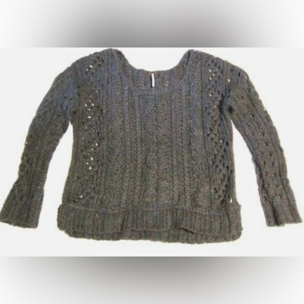 FREE PEOPLE SWEATER - Open Knit Chunky Gray Wool Blend